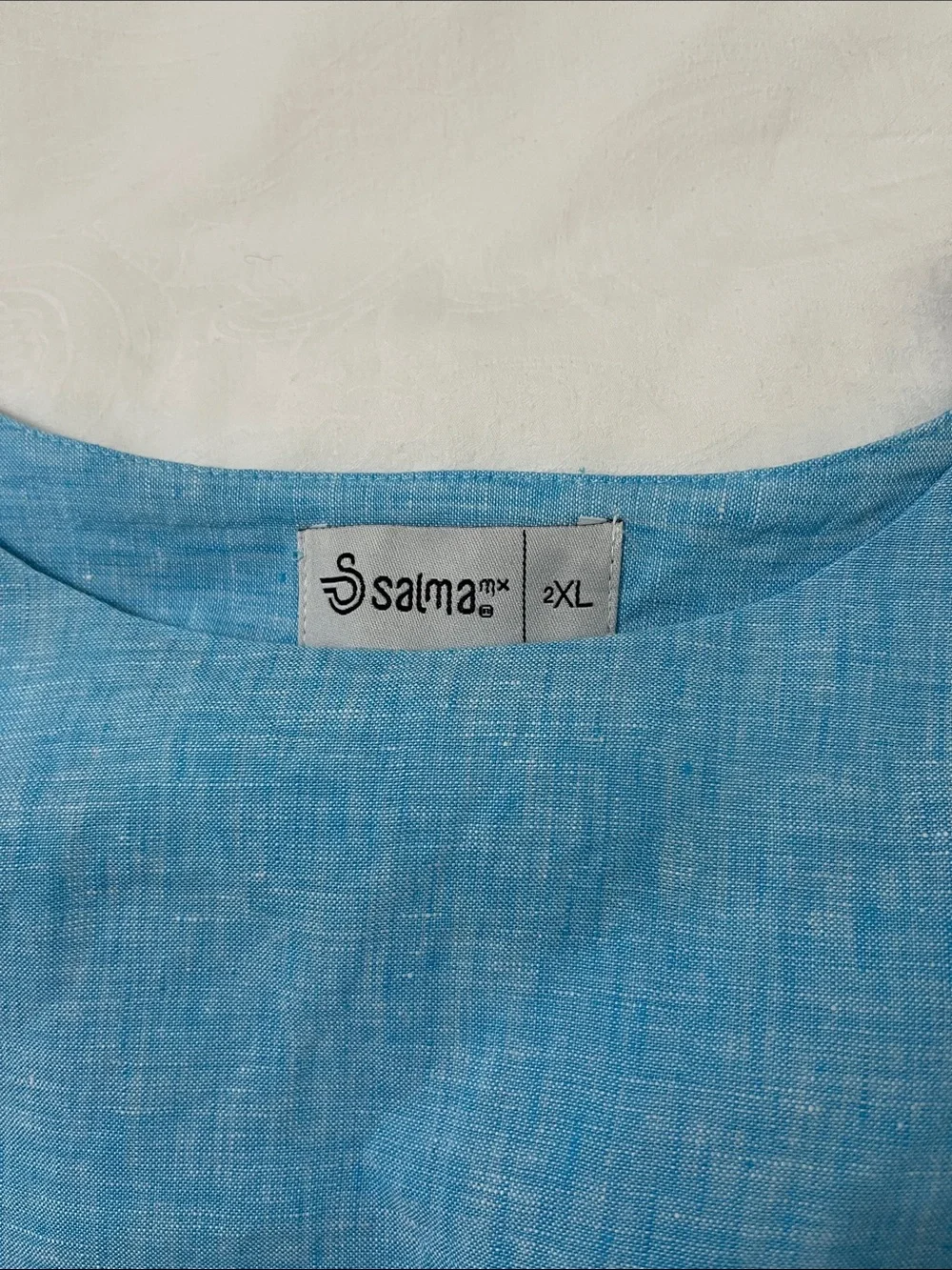Sky Blue Linen Flutter-Sleeve Blouse - Picture 5 of 7